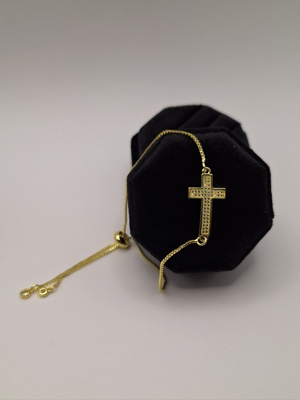 NWT Made w/ Swarovski Crystals Gold Cross Adjustable Slider Bracelet